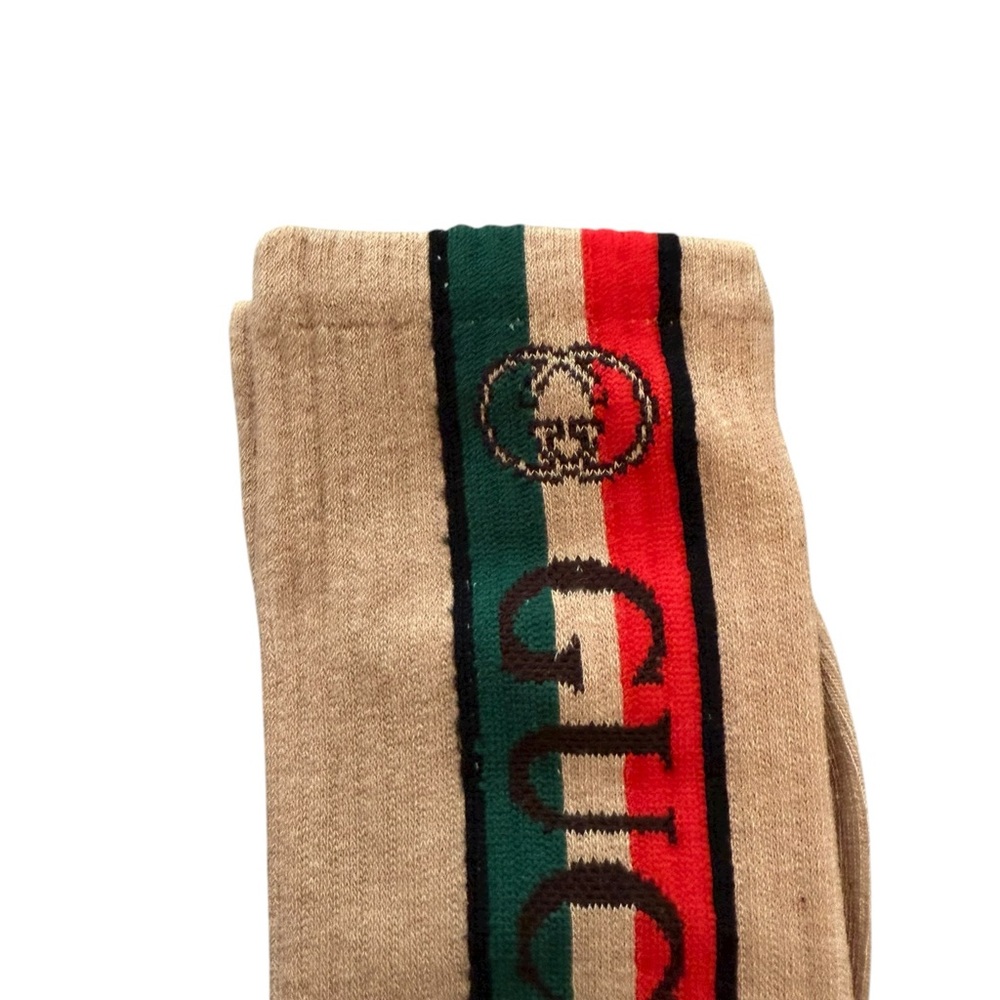 NWT 2 Pair Gucci Outlet Men's Socks Tan and black with classic Gucci Stripes - Picture 3 of 4